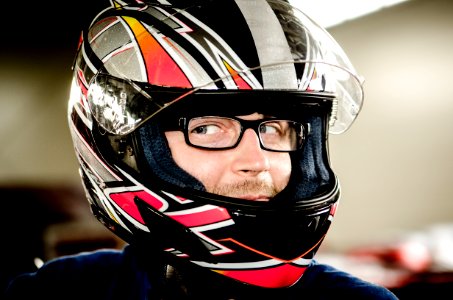 Man Wearing Black Gray Red Motorcycle Helmet photo
