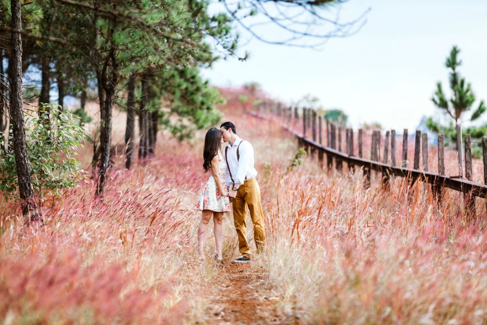 Couple Kissing On Path