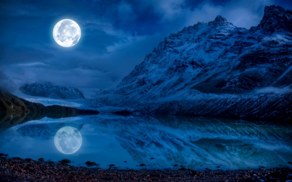 Full Moon Near Snowcap Mountain
