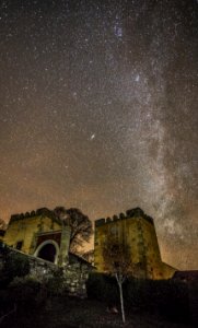 Brown Concrete House Near Bare Tree During Nighttime photo