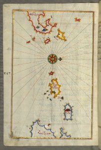 Illuminated Manuscript Map Of The Islands Foleandros And Melos (Deirmenlik) From Book On Navigation Walters Art Mu