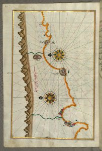 Illuminated Manuscript Map Of The Anatolian Coast Around Anamur (Turkey) From Book On Navigation Walters Art Museum Ms