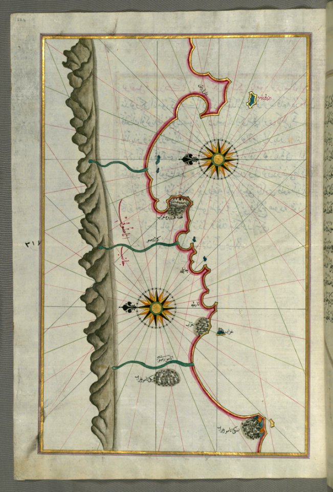 Illuminated Manuscript Map Of The Anatolian Coast From Silfke To Anamur From Book On Navigation Walters Art Museum Ms W658 Fo