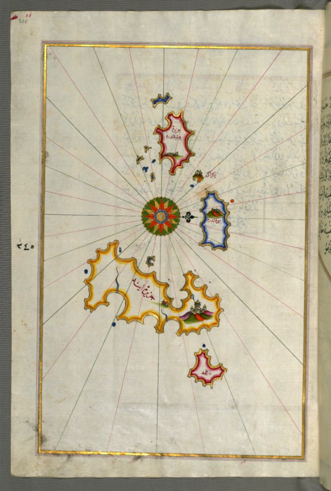 Illuminated Manuscript Map Of The Islands Foleandros And Ios (nyos nye) From Book On Navigation Walters Art Mus