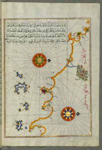 Illuminated Manuscript Map Of The Western Italian Coast As Far As The City Of Rome (Rūmah) From Book On Navigation Wa