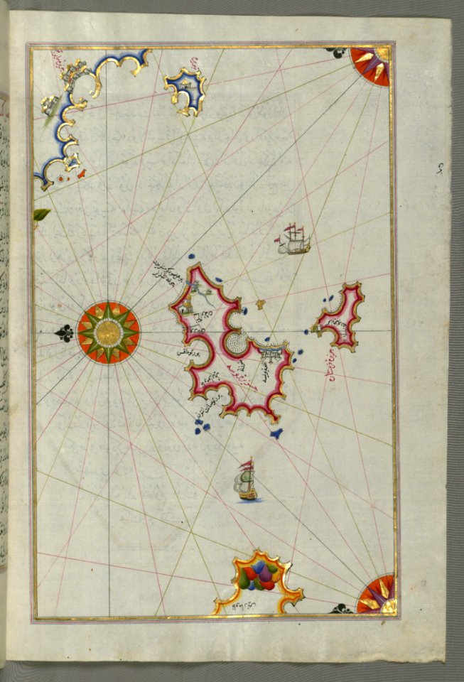 Illuminated Manuscript Map Of Two Islands Off Majorca Ibiza (Yūse) And Formentera From Book On Navigation Walters Ar
