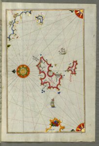 Illuminated Manuscript Map Of Two Islands Off Majorca Ibiza (Yūse) And Formentera From Book On Navigation Walters Ar