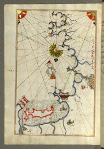 Illuminated Manuscript Map Of The Coast Around Narbonne (Nārbūnah) From Book On Navigation Walters Art Museum Ms W