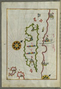 Illuminated Manuscript Map Of The Island Of Rab (Arbe) (Croatia) From Book On Navigation Walters Art Museum