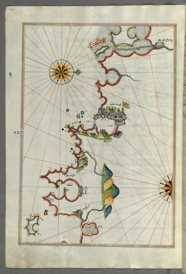 Illuminated Manuscript Map Of The French Coast Around Marseille (Mārsilye) From Book On Navigation Walters Art Museum