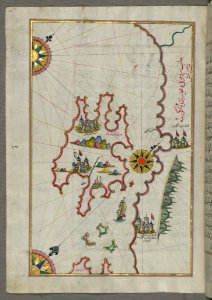 Illuminated Manuscript Map Of The Island Of Krk (Veglia Vake Venedīk) (Croatia) From Book On Navigation Wa
