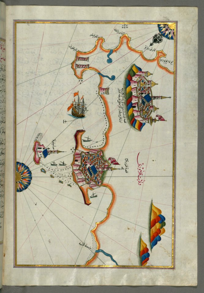 Illuminated Manuscript Map Of The Eastern Coast Of Calabria With The Towns Of Crotone And Catanzaro From Book On Navigation Walt
