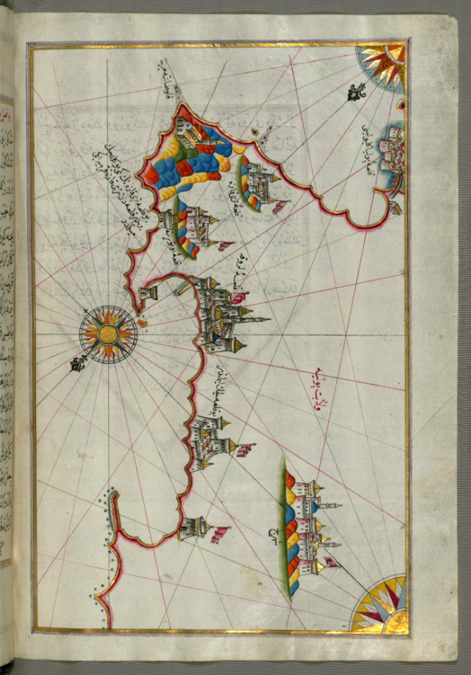 Illuminated Manuscript Map Of The Italian Coast From Lecce (Laj) To Gallipoli (Kelibūlī) (towards The