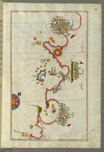 Illuminated Manuscript Map Of The Coastline From Pula To Rovinj (Rūvinye) (Croatia) From Book On Navigation