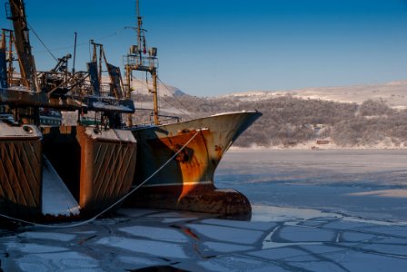 Ship In Icy Harbor