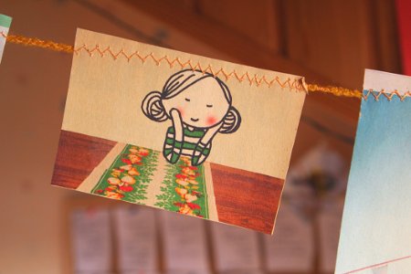 Drawings Hanging From Line