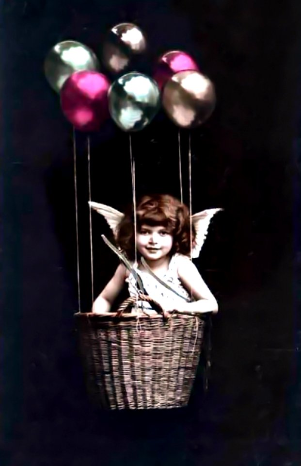 ViVintage Girl In Basket With Balloonsntage Girl In Basket With Balloons Edited