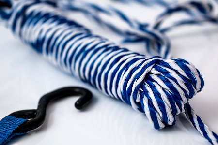 Blue And White Rope In Bundle On White Table photo