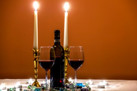 Wines Glasses With Romantic Candles photo