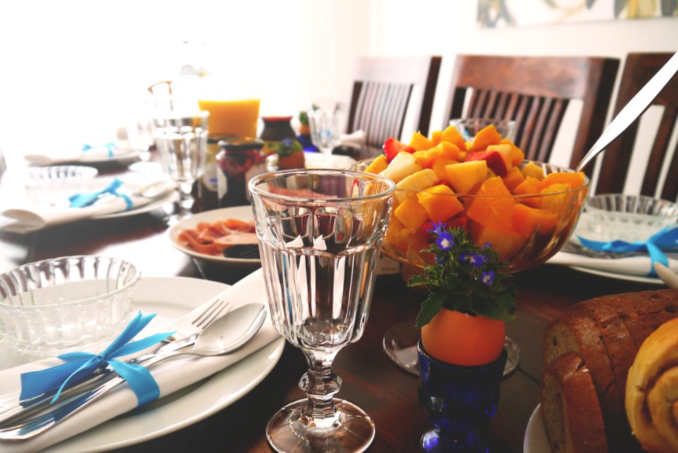 Table Laid With Food For Breakfast