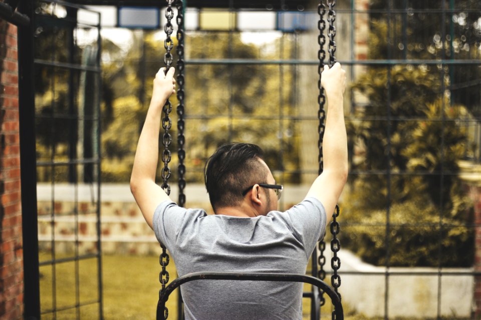 Man Sitting On Swing photo