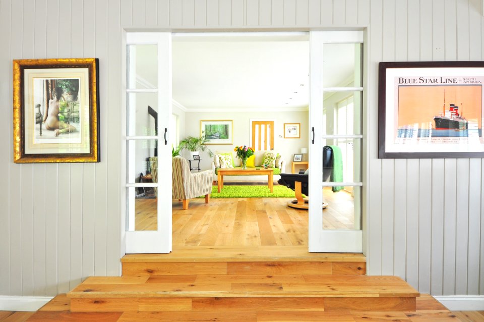 Modern Living Room With French Doors