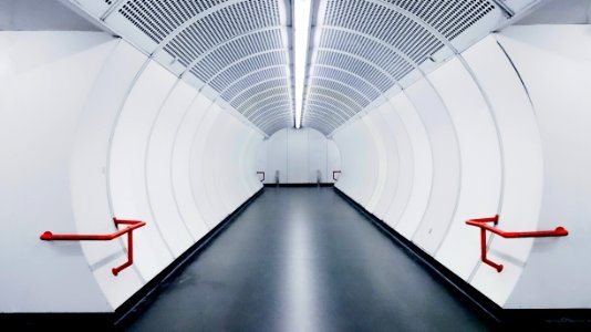 Empty Modern White Subway Tunnel photo