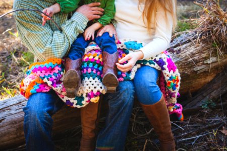 Family Sitting Outside On Log