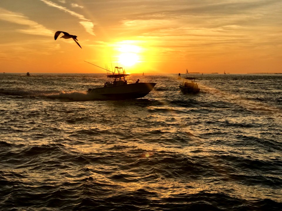 Boat On Waters At Sunset