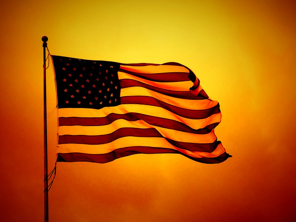 USA Flag On Yellow Backdrop