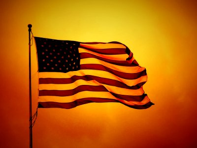 USA Flag On Yellow Backdrop