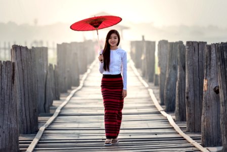 Young Woman Standing On Road In City photo