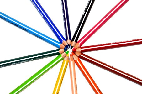 Orange Yellow Green Blue Red And Black Color Pencil photo