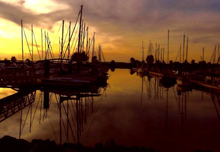 Sailboats In Marina At Sunset