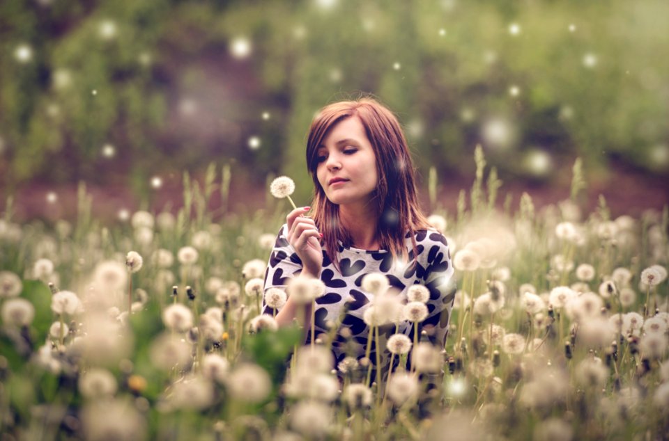 Woman Sitting In A Field Of Flowers