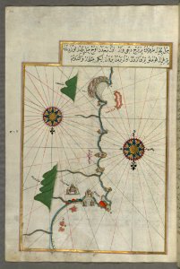 Illuminated Manuscript Map Of The Eastern Mediterranean Coast As Far As The City Of Beirut (Lebanon) From Book On Navig