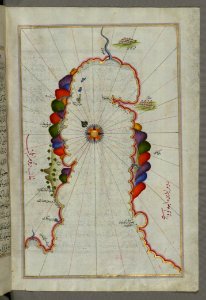 Illuminated Manuscript Map Of Part Of The Coastline Of The Sea Of Marmara With The Town Of Kavak (Qavāq) From Book On