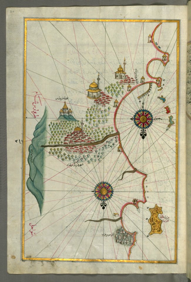 Illuminated Manuscript Map Of The City Of Tripoli (Ṭarābulusi Shām) (Lebanon) From Book On Navigation
