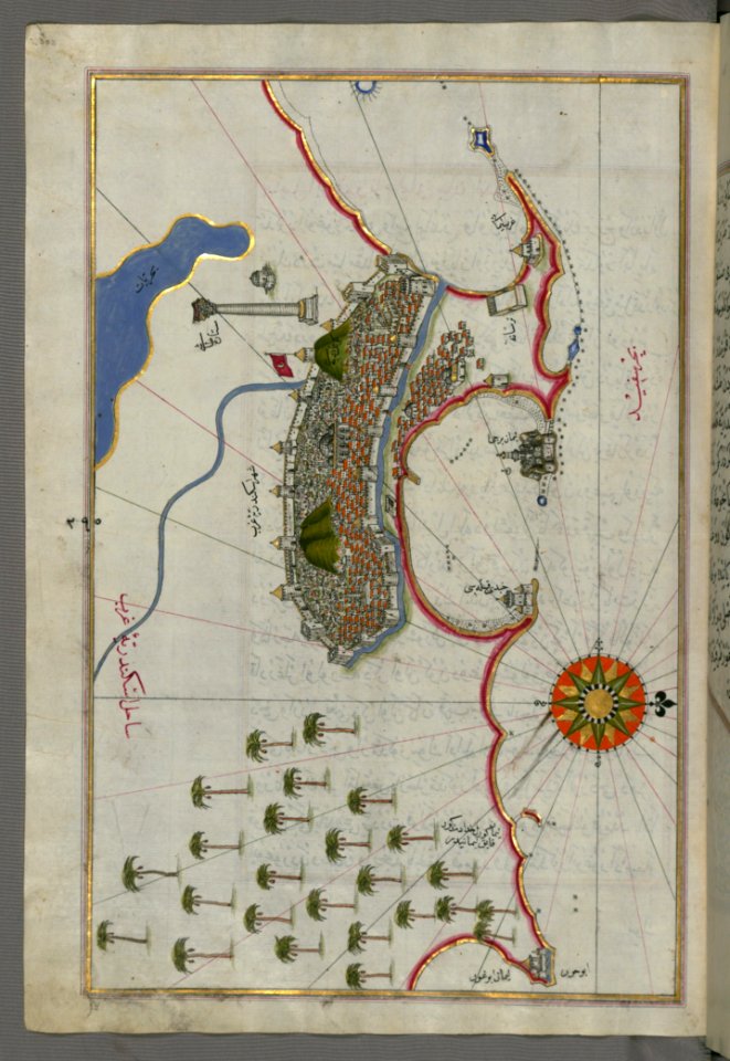 Illuminated Manuscript Map Of The City Of Alexandria (Iskandarīyah) (Egypt) From Book On Navigation Walters
