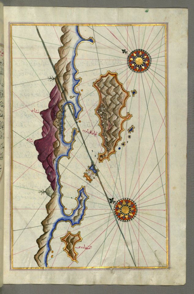 Illuminated Manuscript Map Of The Islands Off The Shores Of Finike (Turkey) From Book On Navigation Walters Art Museum