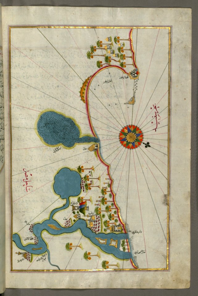 Illuminated Manuscript Map Of The Egyptian Coast From Alexandria (Iskandarīyah) As Far As The City Of Rashīd (Ro