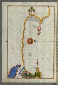 Illuminated Manuscript Map Of The Coast Of Alexandria (Iskandarīyah) Showing A Portion Of The Town Itself From Book On
