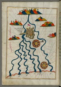Illuminated Manuscript Map Of The City Of Ferrara With The Six Rivers Flowing Into The Gulf Of Venice From Book On Navigation Wa