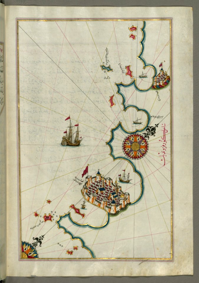 Illuminated Manuscript Map Of The Coastline From Rovinj North (Croatia) From Book On Navigation Walters Art Museum Ms