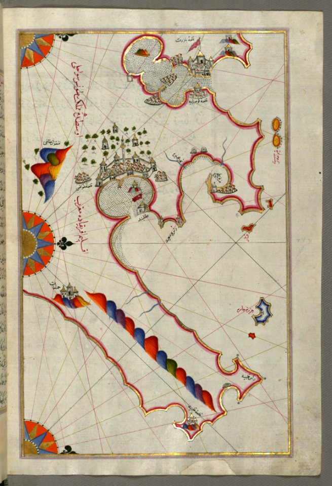 Illuminated Manuscript Map Of The Tunisian Coast With The Ports Of Bizerte (Binzert) And Tunis (Ṭūnūs) As