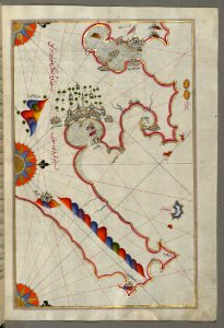 Illuminated Manuscript Map Of The Tunisian Coast With The Ports Of Bizerte (Binzert) And Tunis (Ṭūnūs) As