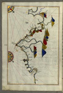Illuminated Manuscript Map Of The French Coast From The Italian Border As Far As Nice (Nīse) From Book On Navigation