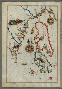 Illuminated Manuscript Map Of Cres (Cherso Qārsū) Loinj (Feghāle) And Unije Islands (Croatia)