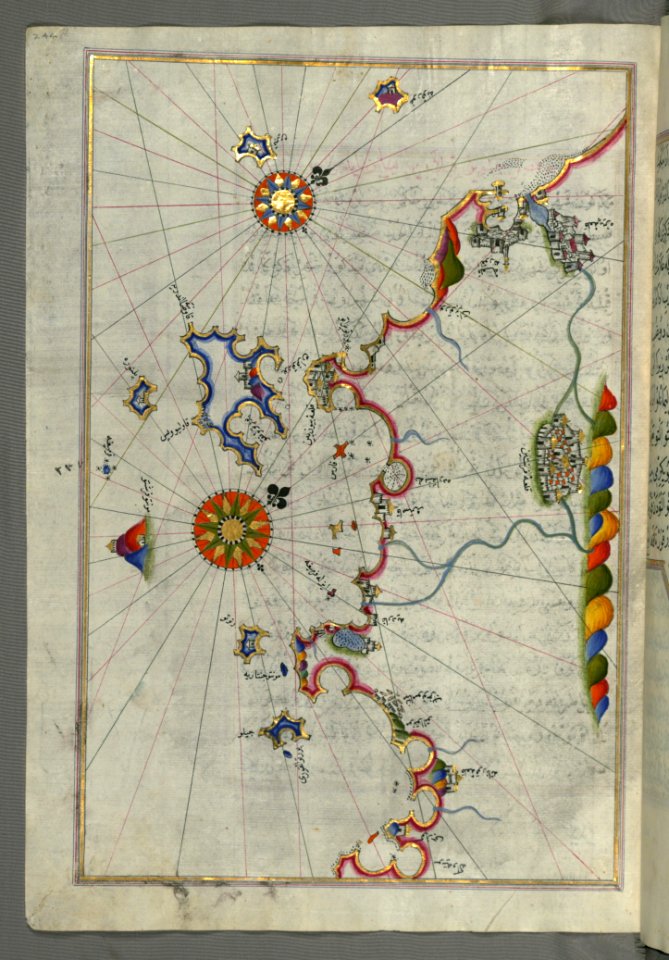 Illuminated Manuscript Map Of The Western Italian Coast As Far As The City Of Pisa (Pīze) From Book On Navigation Wal