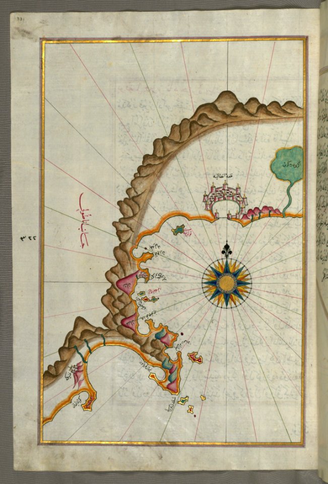 Illuminated Manuscript Map Of The Anatolian Coast From Alanya (Alāiye Alaiye) To Andalye (Antalya Formerly K